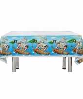 Plastic verjaadags tafelkleed piraat blauw 137 x 182 cm